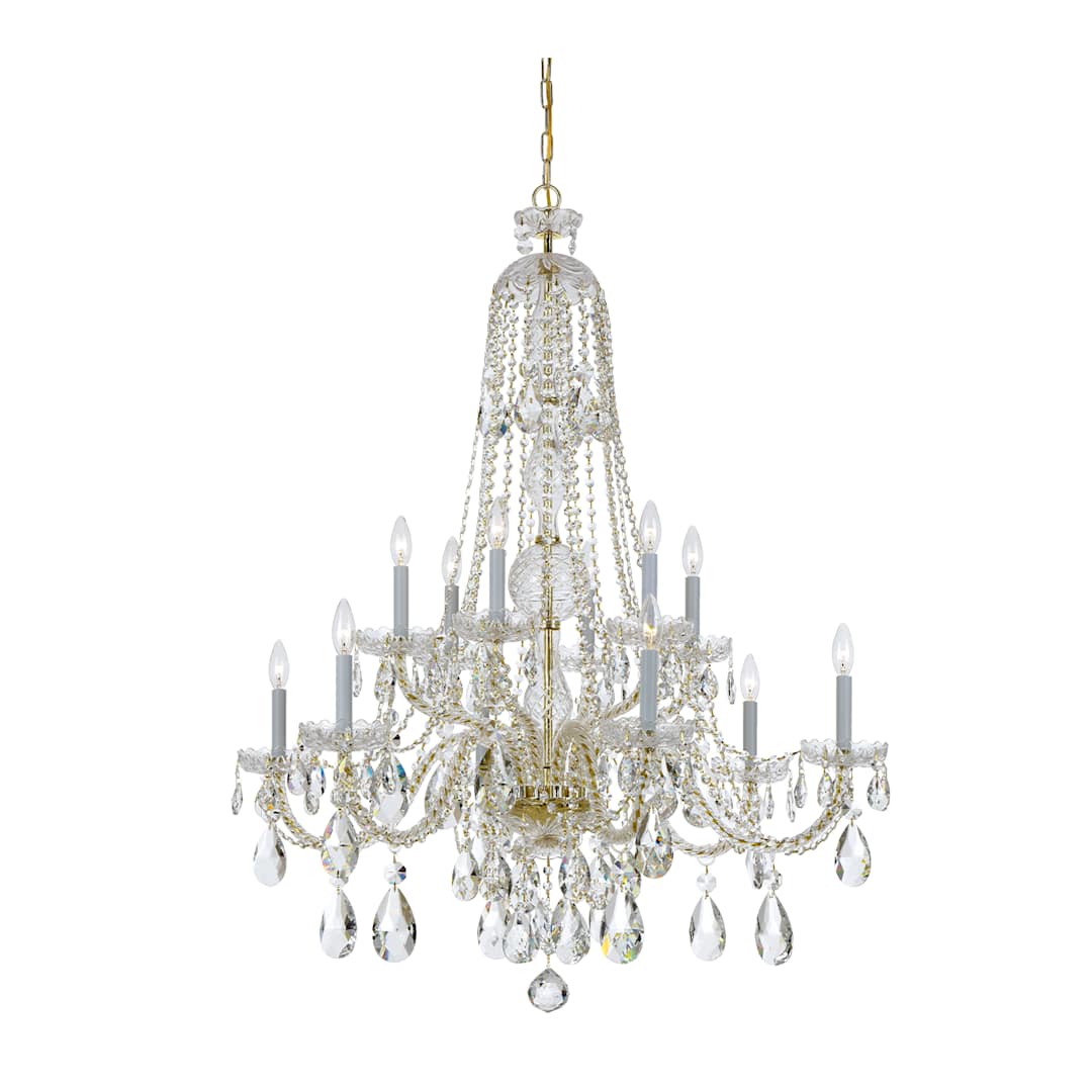 Traditional Crystal 12 Light 38" Wide Crystal Chandelier with Hand Cut Crystal Accents