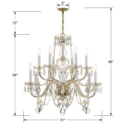 Traditional Crystal 12 Light 31" Wide Crystal Chandelier with Swarovski Strass Crystal Accents