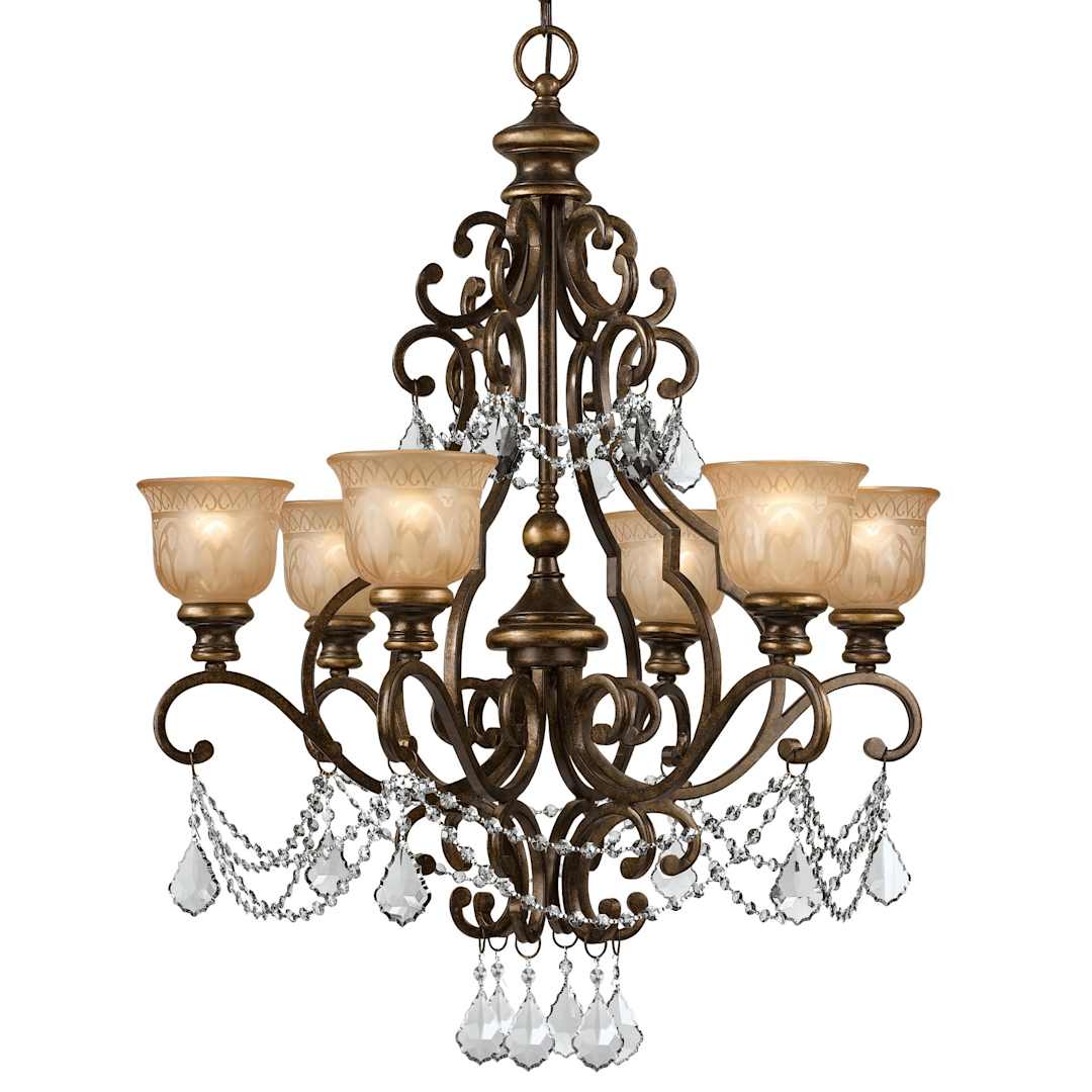 Norwalk 6 Light 28" Wide Crystal Chandelier with Patterned Glass Shades and Swarovski Strass Crystal Accents