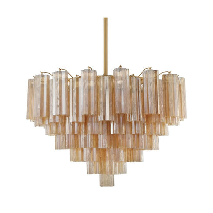 Addis 16 Light 32" Wide Waterfall Chandelier with Amber Glass Shades