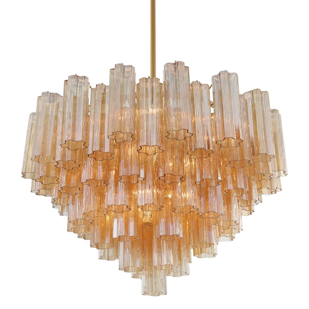 Addis 16 Light 32" Wide Waterfall Chandelier with Amber Glass Shades