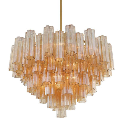 Addis 16 Light 32" Wide Waterfall Chandelier with Amber Glass Shades