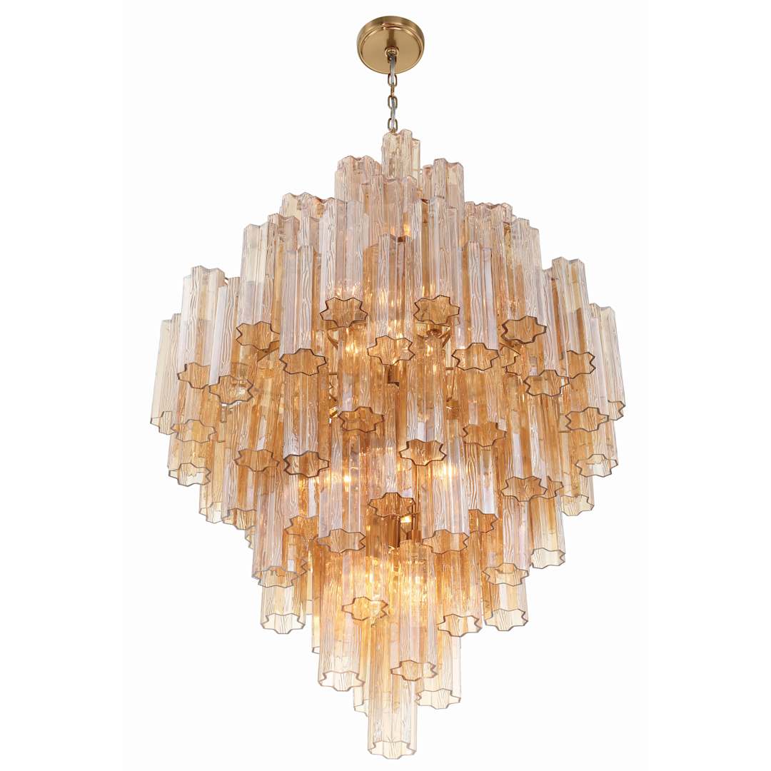 Addis 20 Light 31" Wide Crystal Waterfall Chandelier with Amber Crystal Shades