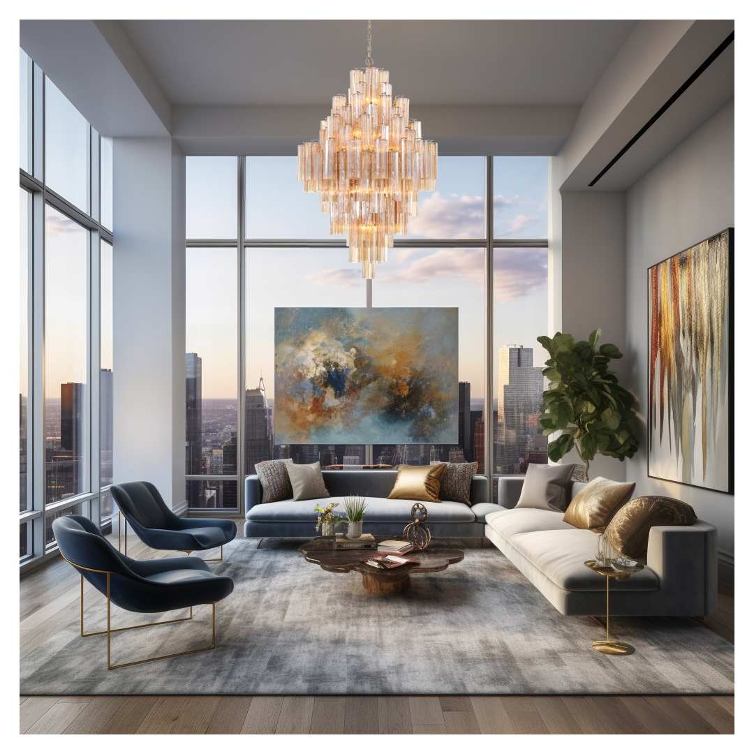 Addis 20 Light 31" Wide Crystal Waterfall Chandelier with Amber Crystal Shades