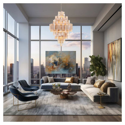 Addis 20 Light 31" Wide Crystal Waterfall Chandelier with Amber Crystal Shades