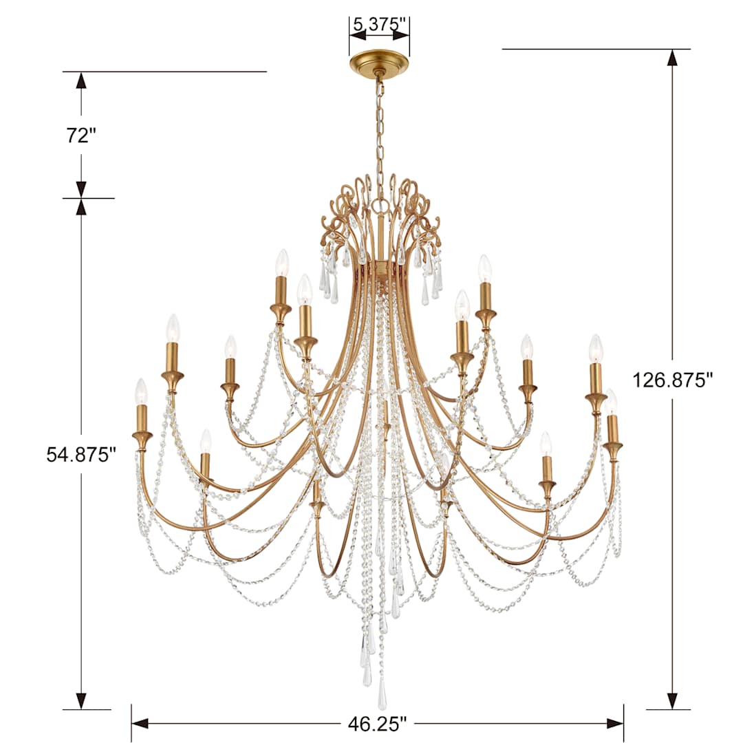 Arcadia 15 Light 46" Wide Crystal Candle Style Chandelier with Hand Cut Crystal Accents