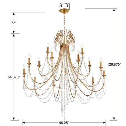 Arcadia 15 Light 46" Wide Crystal Candle Style Chandelier with Hand Cut Crystal Accents