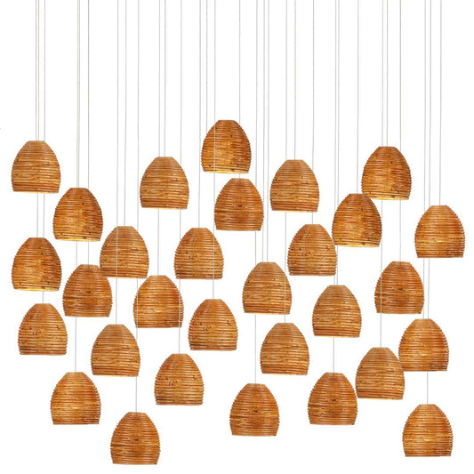 Beehive 30 Light 54" Wide Wood Linear Pendant