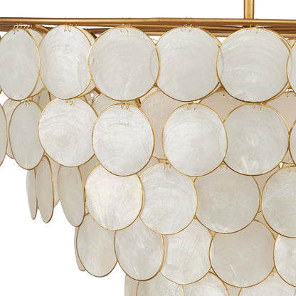 Bon Vivant 5 Light 30" Wide Wrought Iron Waterfall Chandelier with Hanging Capiz Shells