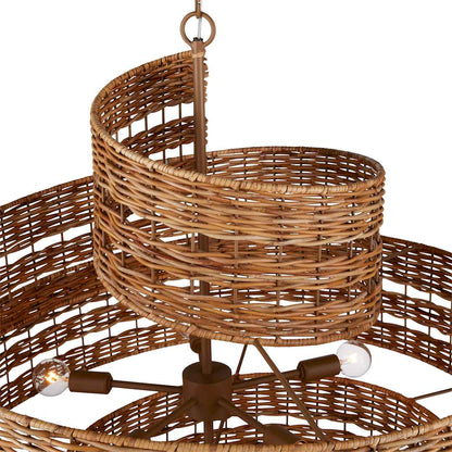 Saisei 5 Light 32" Wide Wrought Iron Abstract Chandelier with Woven Rattan Shade