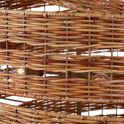 Saisei 5 Light 32" Wide Wrought Iron Abstract Chandelier with Woven Rattan Shade