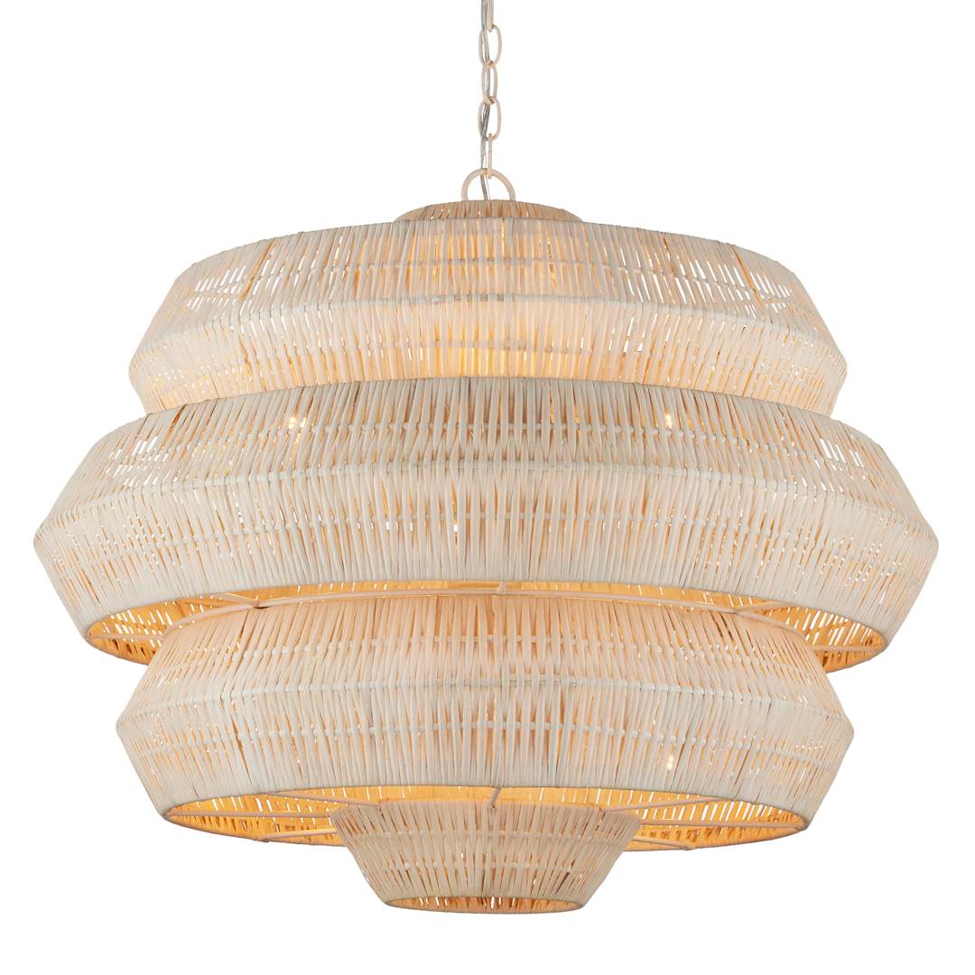 Antibes 9 Light 30" Wide Wrought Iron Abstract Chandelier with Woven Rattan Shade