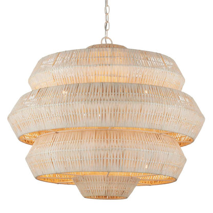 Antibes 9 Light 30" Wide Wrought Iron Abstract Chandelier with Woven Rattan Shade