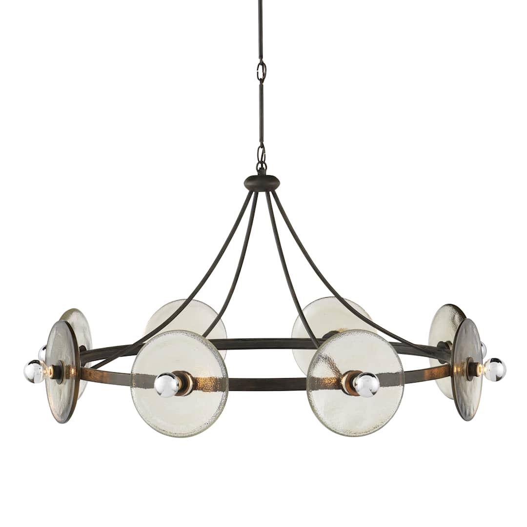 Circumstellar 8 Light 37" Wide Wrought Iron Ring Chandelier with Recycled Glass Shades