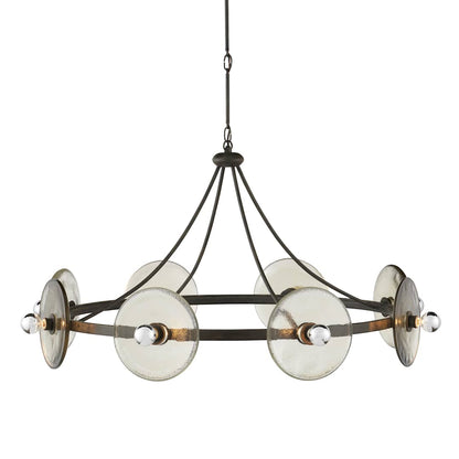 Circumstellar 8 Light 37" Wide Wrought Iron Ring Chandelier with Recycled Glass Shades