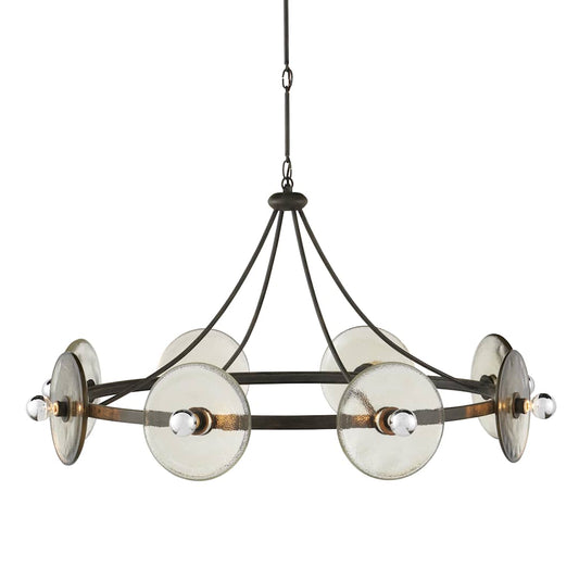 Circumstellar 8 Light 37" Wide Wrought Iron Ring Chandelier with Recycled Glass Shades