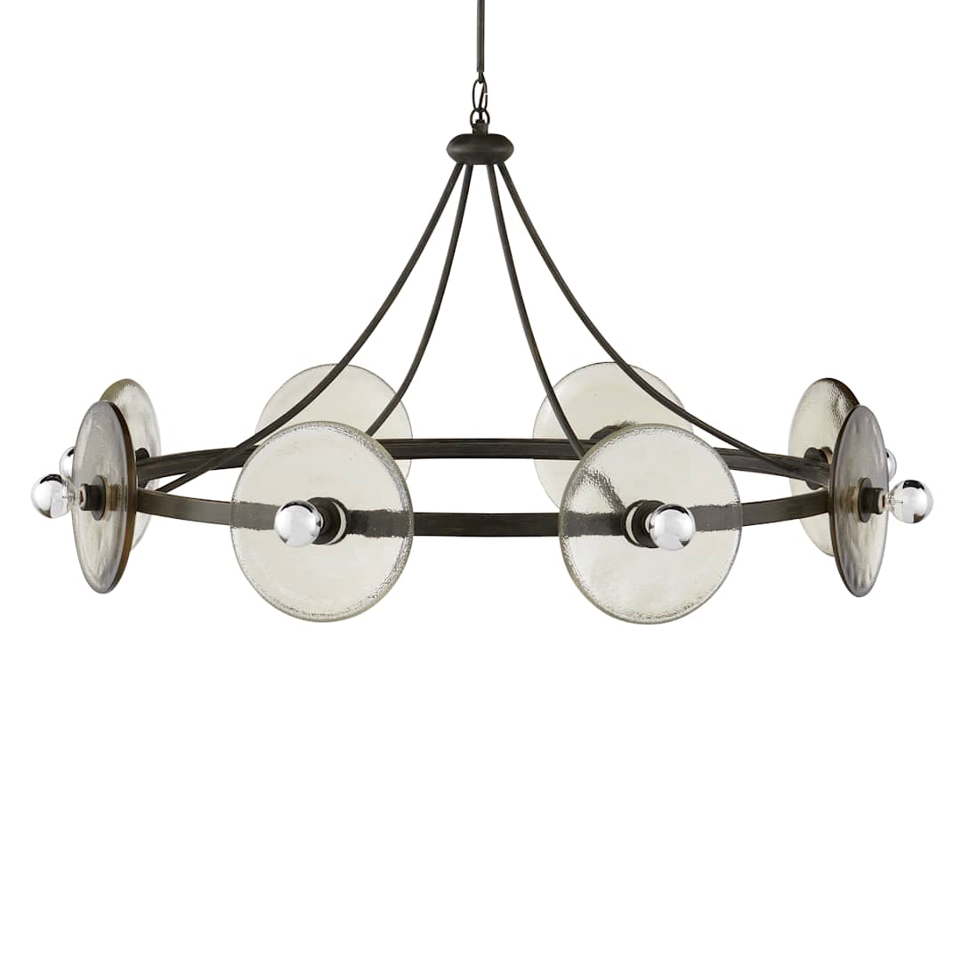 Circumstellar 8 Light 37" Wide Wrought Iron Ring Chandelier with Recycled Glass Shades