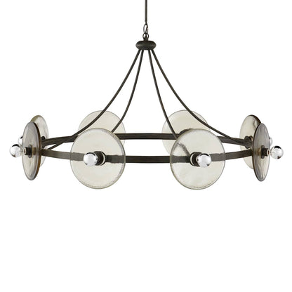 Circumstellar 8 Light 37" Wide Wrought Iron Ring Chandelier with Recycled Glass Shades
