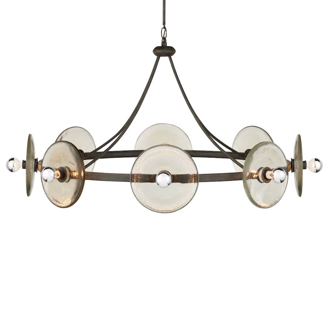Circumstellar 8 Light 37" Wide Wrought Iron Ring Chandelier with Recycled Glass Shades