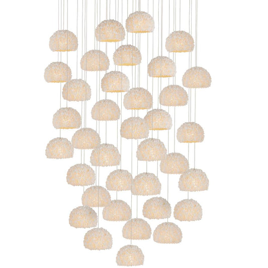 Virtu 36 Light 33" Wide Wrought Iron Multi Light Pendant with Clamrose Shell Shades