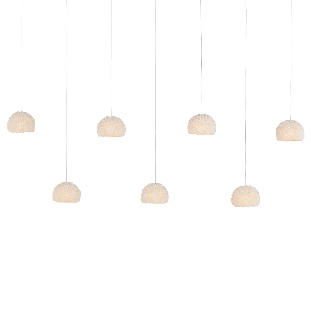 Virtu 7 Light 57" Wide Wrought Iron Linear Pendant with Clamrose Shell Shades