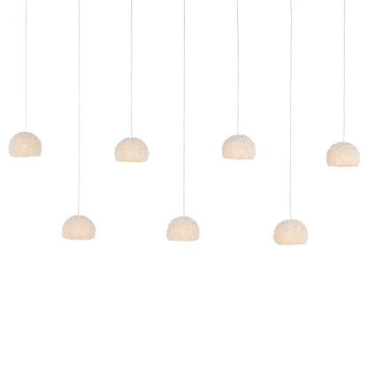 Virtu 7 Light 57" Wide Wrought Iron Linear Pendant with Clamrose Shell Shades