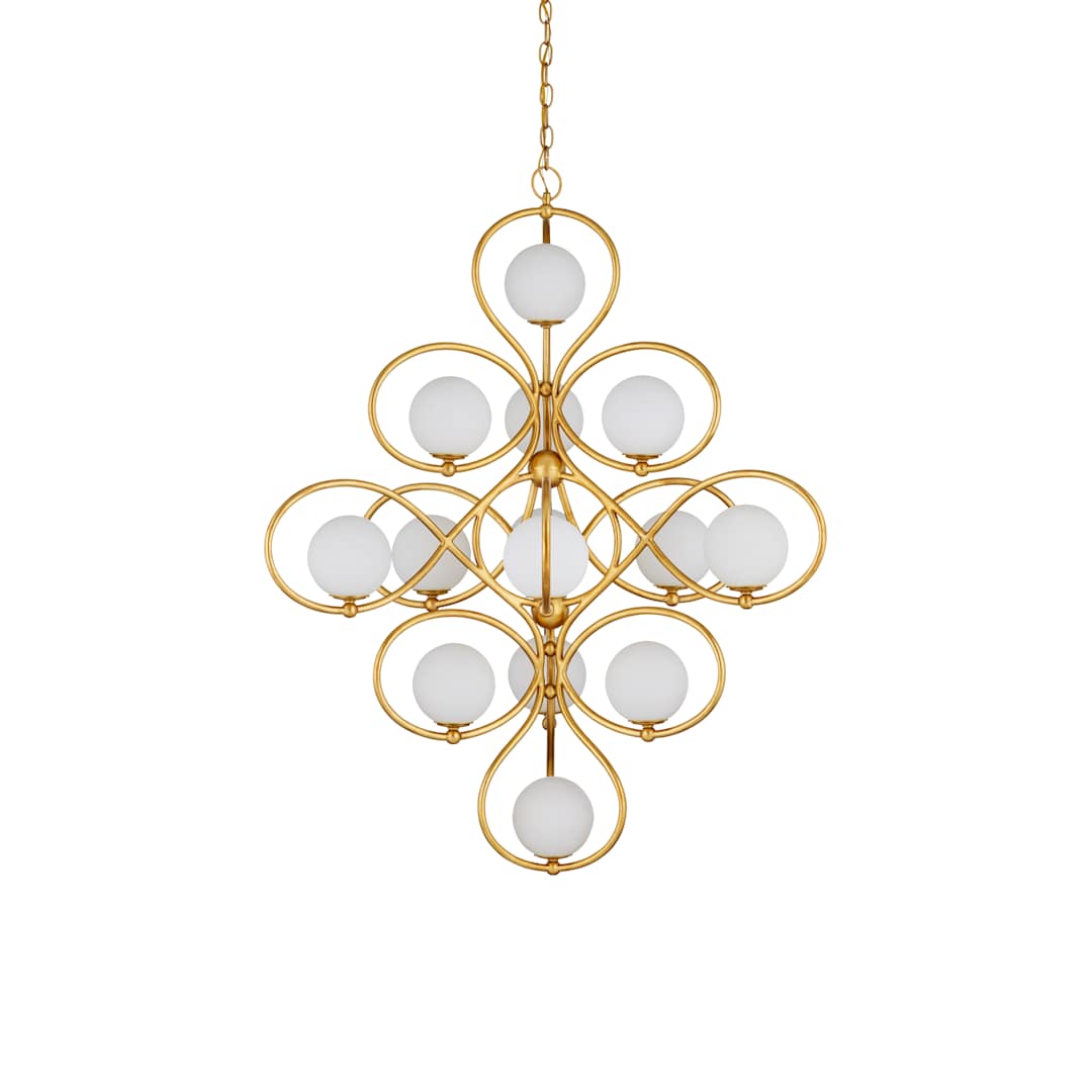 Storrs 14 Light 34" Wide Wrought Iron Abstract Chandelier with Frosted Glass Shades