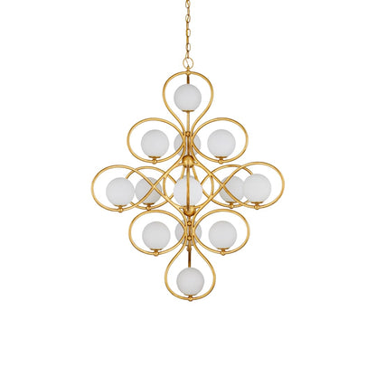 Storrs 14 Light 34" Wide Wrought Iron Abstract Chandelier with Frosted Glass Shades