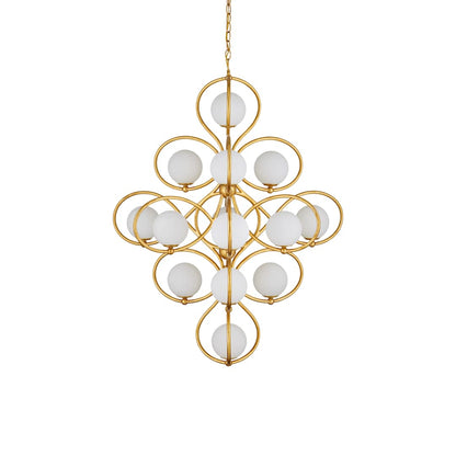 Storrs 14 Light 34" Wide Wrought Iron Abstract Chandelier with Frosted Glass Shades