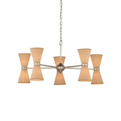 Pennyworth 10 Light 36" Wide Wrought Iron Chandelier with Grasscloth Shades