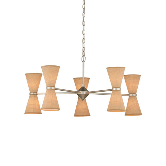 Pennyworth 10 Light 36" Wide Wrought Iron Chandelier with Grasscloth Shades