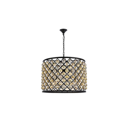 Madison 8 Light 28" Wide Crystal Drum Chandelier with Golden Teak Royal Cut Crystals