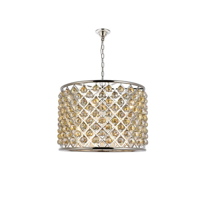 Madison 8 Light 28" Wide Crystal Drum Chandelier with Golden Teak Royal Cut Crystals