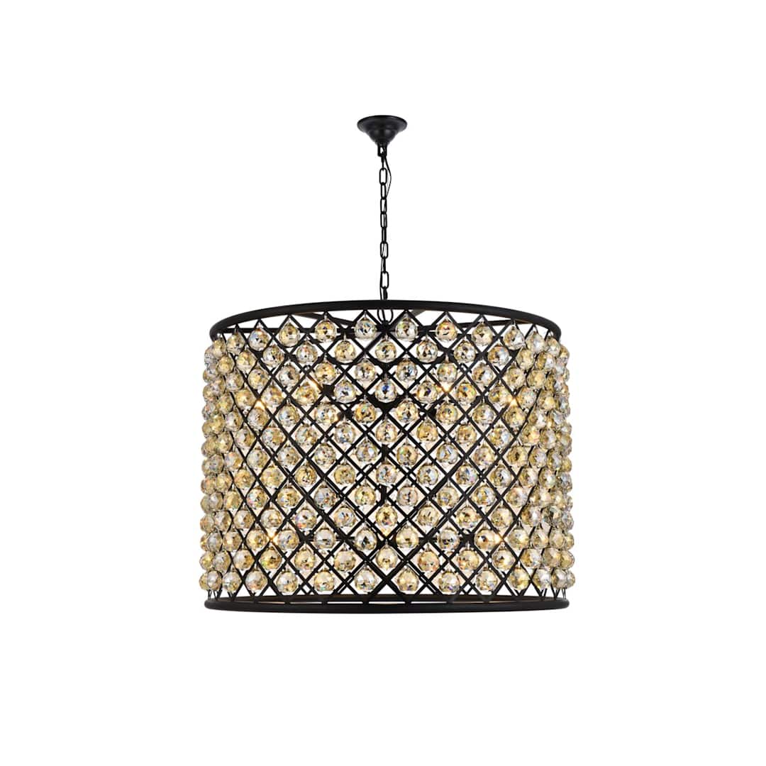 Madison 12 Light 36" Wide Crystal Drum Chandelier with Golden Teak Royal Cut Crystals