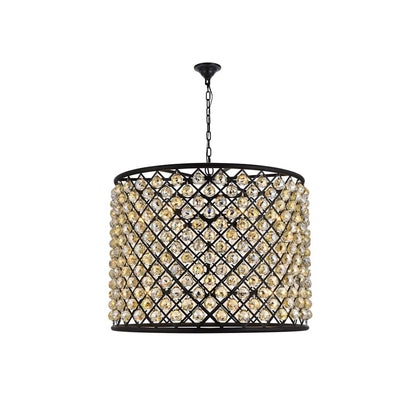 Madison 12 Light 36" Wide Crystal Drum Chandelier with Golden Teak Royal Cut Crystals