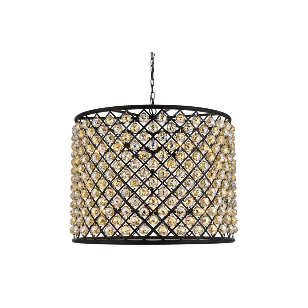 Madison 12 Light 36" Wide Crystal Drum Chandelier with Golden Teak Royal Cut Crystals