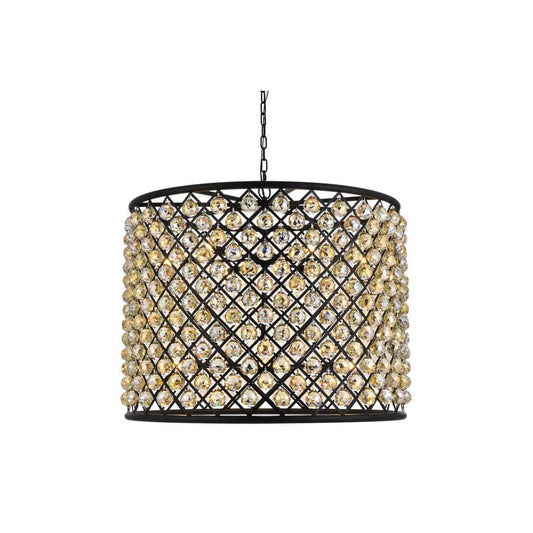 Madison 12 Light 36" Wide Crystal Drum Chandelier with Golden Teak Royal Cut Crystals