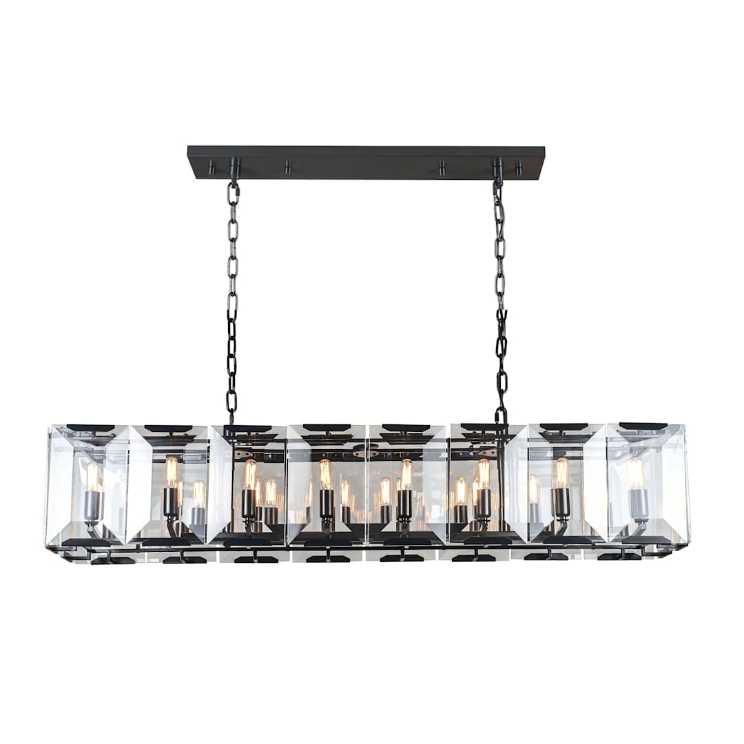 Monaco 16 Light 53" Wide Linear Style Chandelier with Emerald Cut Glass Panels