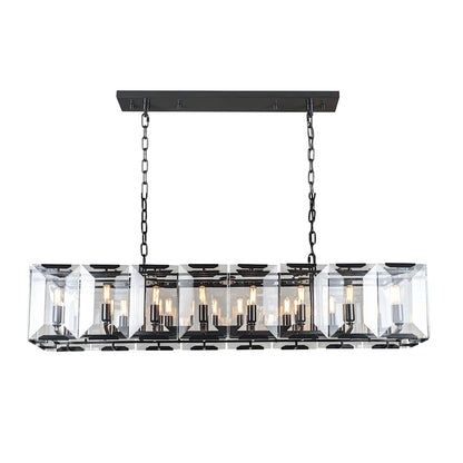 Monaco 16 Light 53" Wide Linear Style Chandelier with Emerald Cut Glass Panels