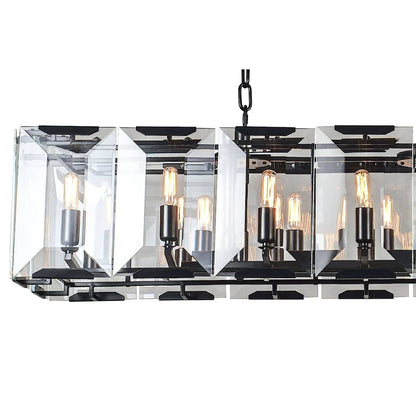 Monaco 16 Light 53" Wide Linear Style Chandelier with Emerald Cut Glass Panels