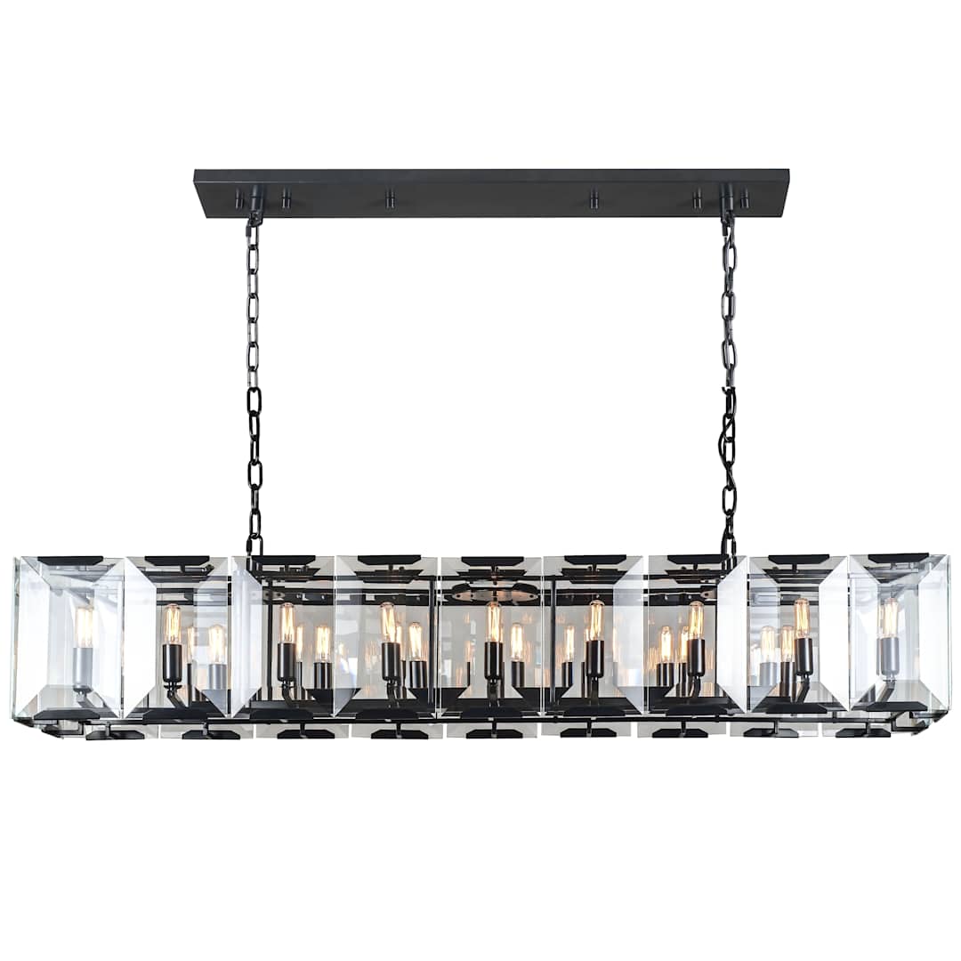 Monaco 18 Light 62" Linear Style Chandelier with Emerald Cut Glass Panels
