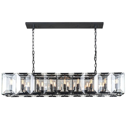 Monaco 18 Light 62" Linear Style Chandelier with Emerald Cut Glass Panels