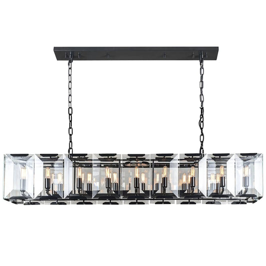 Monaco 18 Light 62" Linear Style Chandelier with Emerald Cut Glass Panels