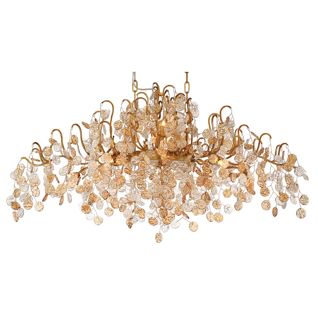 Campobasso 10 Light 45" Wide Linear Chandelier with Gold Metal Wire Frame and Glass Wafers