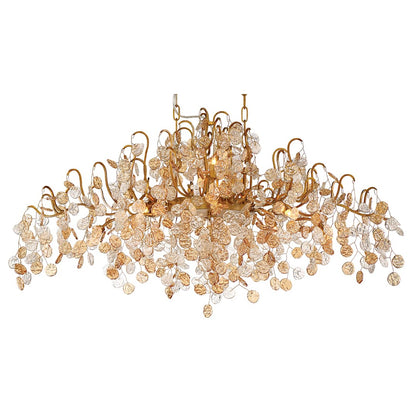Campobasso 10 Light 45" Wide Linear Chandelier with Gold Metal Wire Frame and Glass Wafers