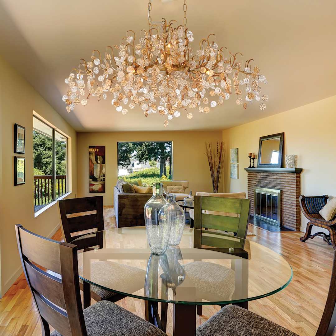 Campobasso 10 Light 45" Wide Linear Chandelier with Gold Metal Wire Frame and Glass Wafers