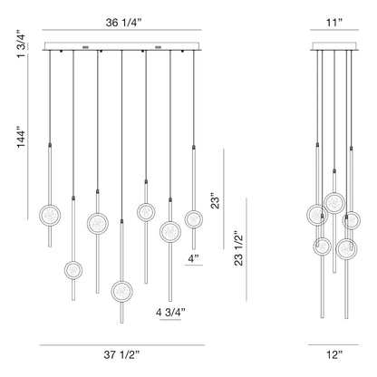 Barletta 12 Light 38" Wide LED Abstract Linear Pendant