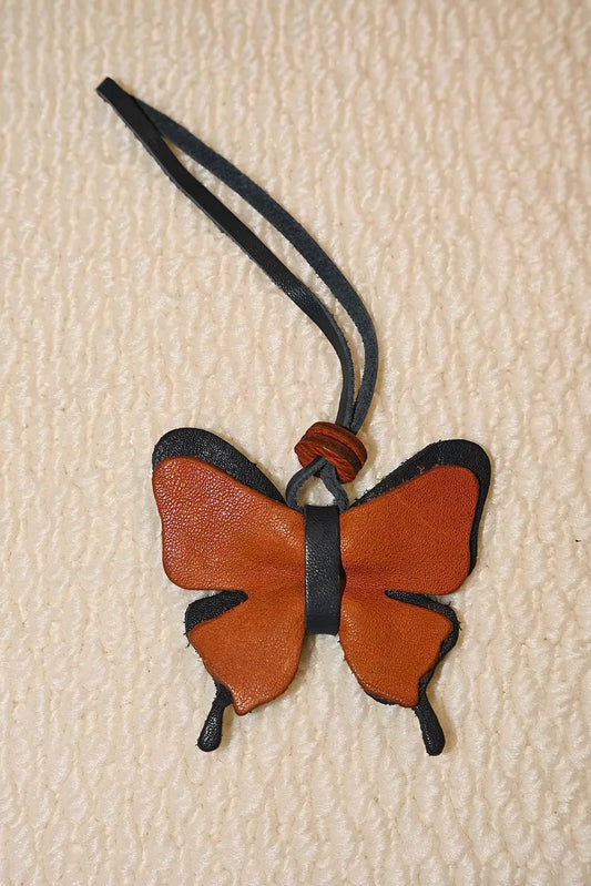 Butterfly Pendant for Adults – Orange Leather Handmade Charm Necklace – 7.5 cm