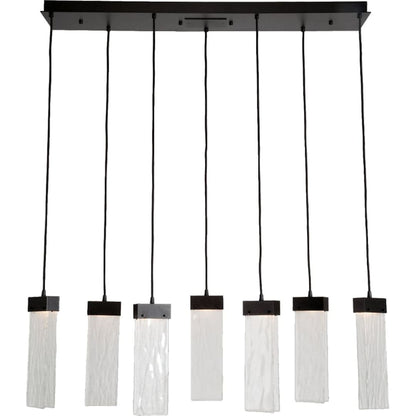 Parallel 45" Wide Artisan Crafted 7 Light LED Linear Pendant with Hand Textured Glass