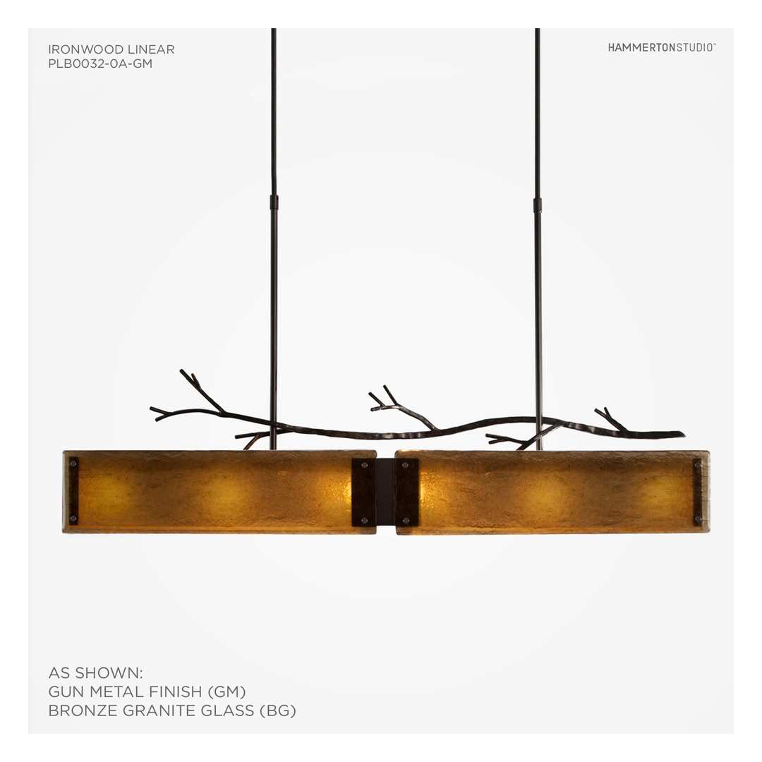 Ironwood 44" Wide Artisan Crafted Linear Chandelier with Hand Textured Glass and Sculpted Steel